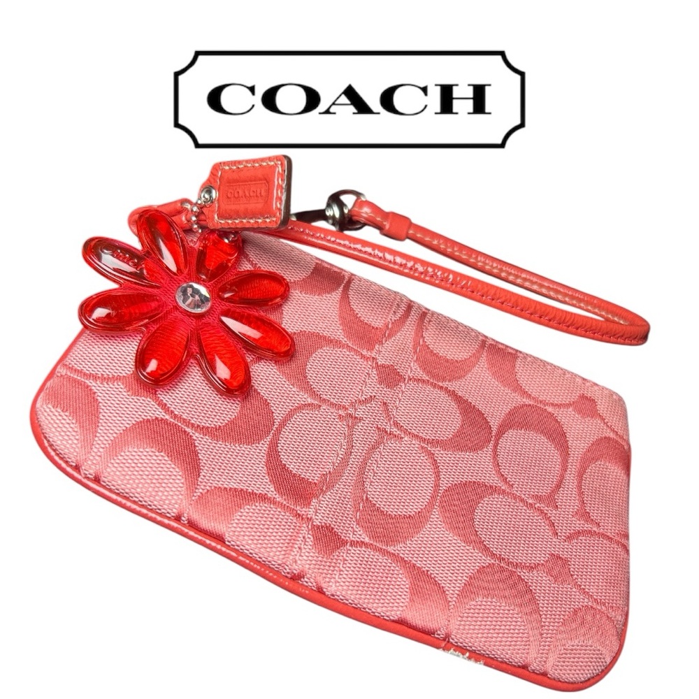Coach Hibiscus Pink Logo Wristlet with‎ Acrylic Charm